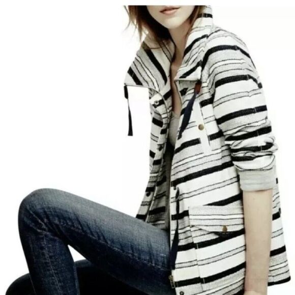 LOFT Breton Striped Nautical Jacket Blue White XS Beach Boat Vacation Preppy - Picture 1 of 12